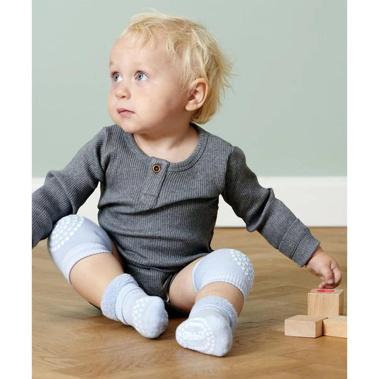 Gobabygo Sky Blue Non Slip Strømper Organic Bomuld