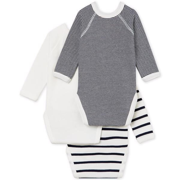 Petit Bateau Bodies ML 3 Pack White/Navy