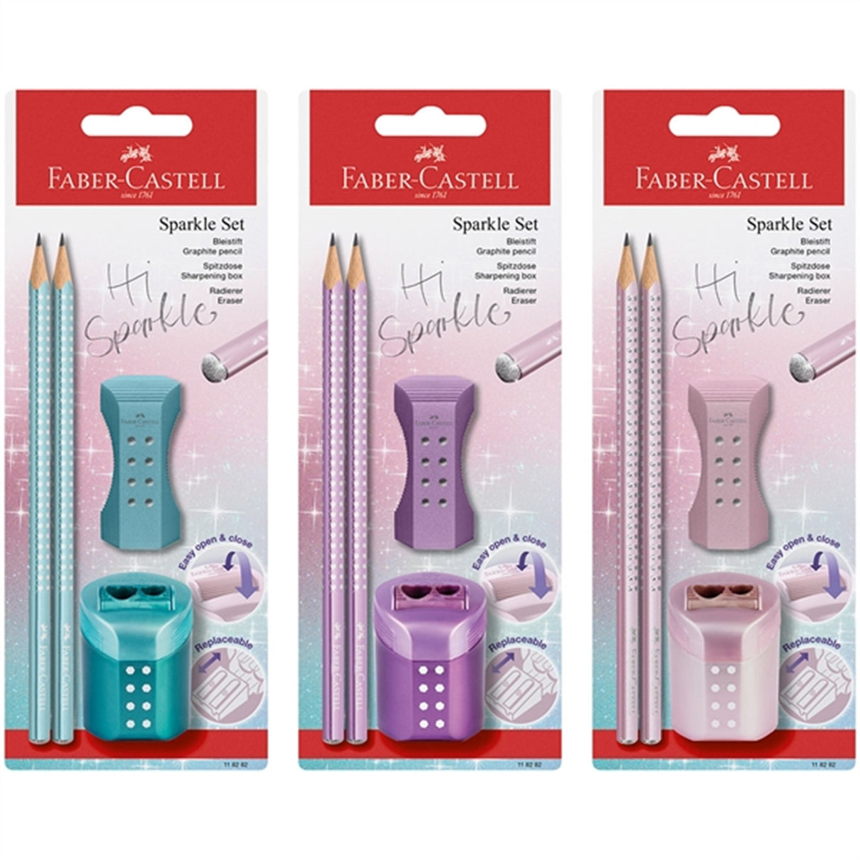Faber-Castell Sparkle 2 Blyanter, Viskelæder, Blyantspidser - Turkis