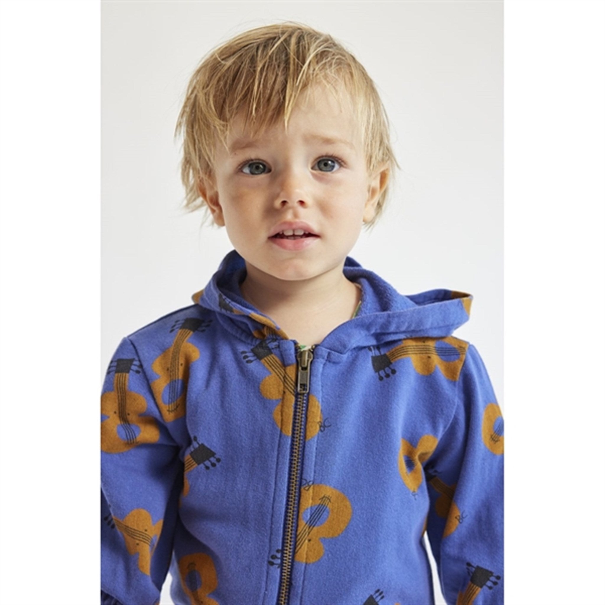 Bobo Choses Baby Acoustic Guitar All Over Zipped Hoodie Navy Blue 2