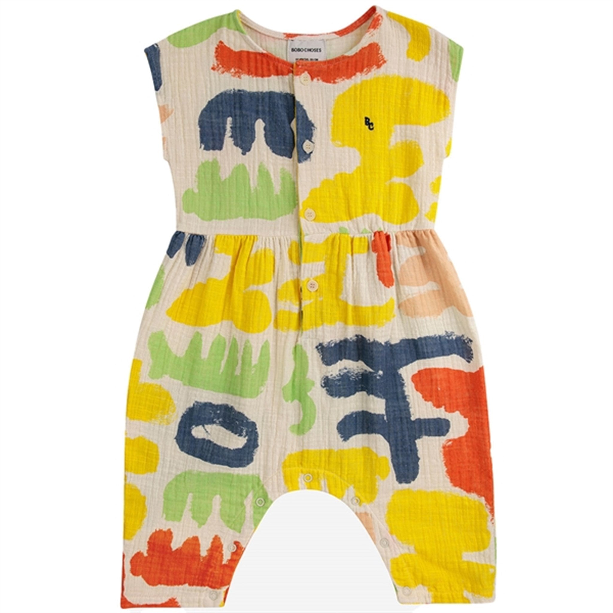 Bobo Choses Baby Carnival All Over Woven Overall Short Sleeve Offwhite