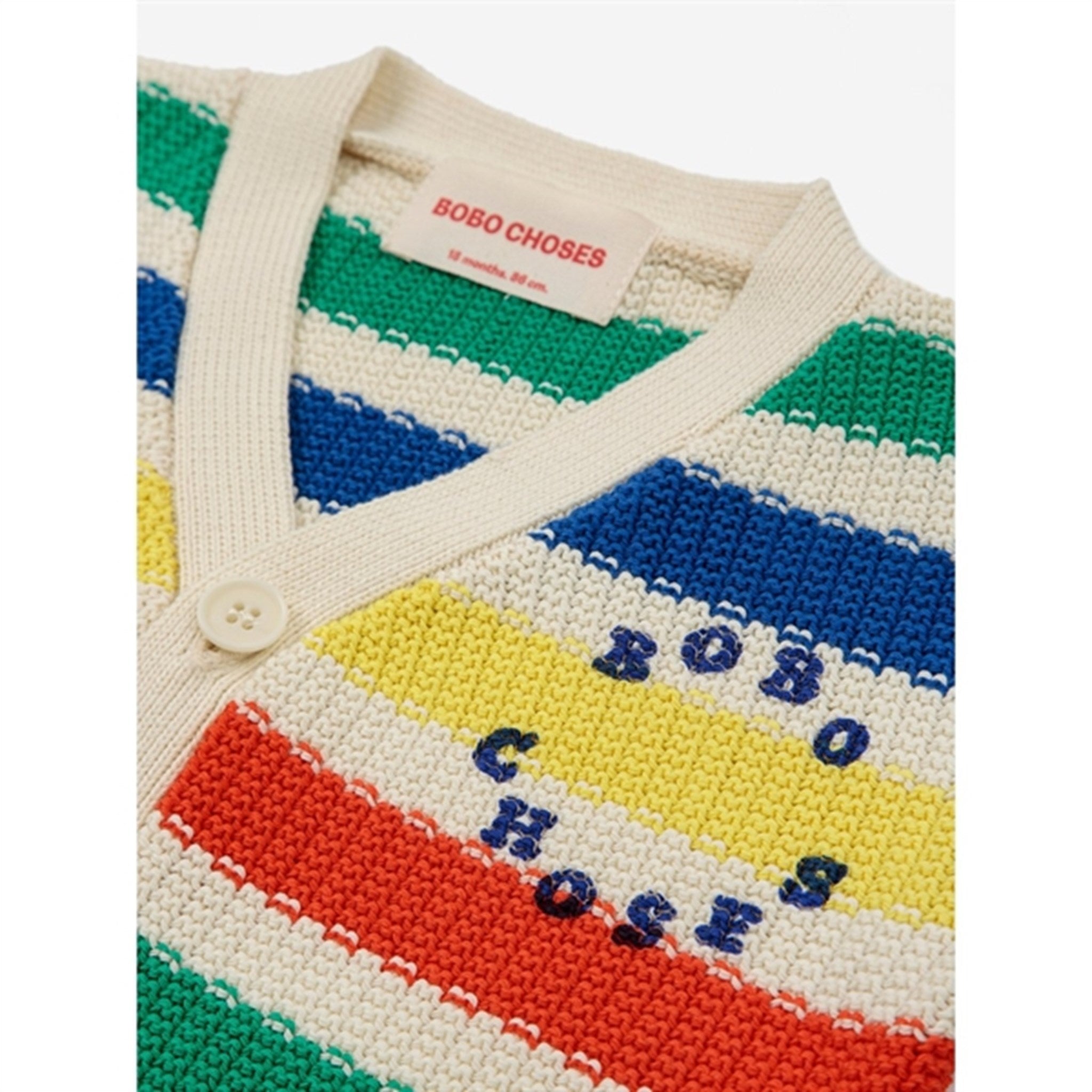 Bobo Choses Multicolor Stripes Cardigan Round Neck Green 2