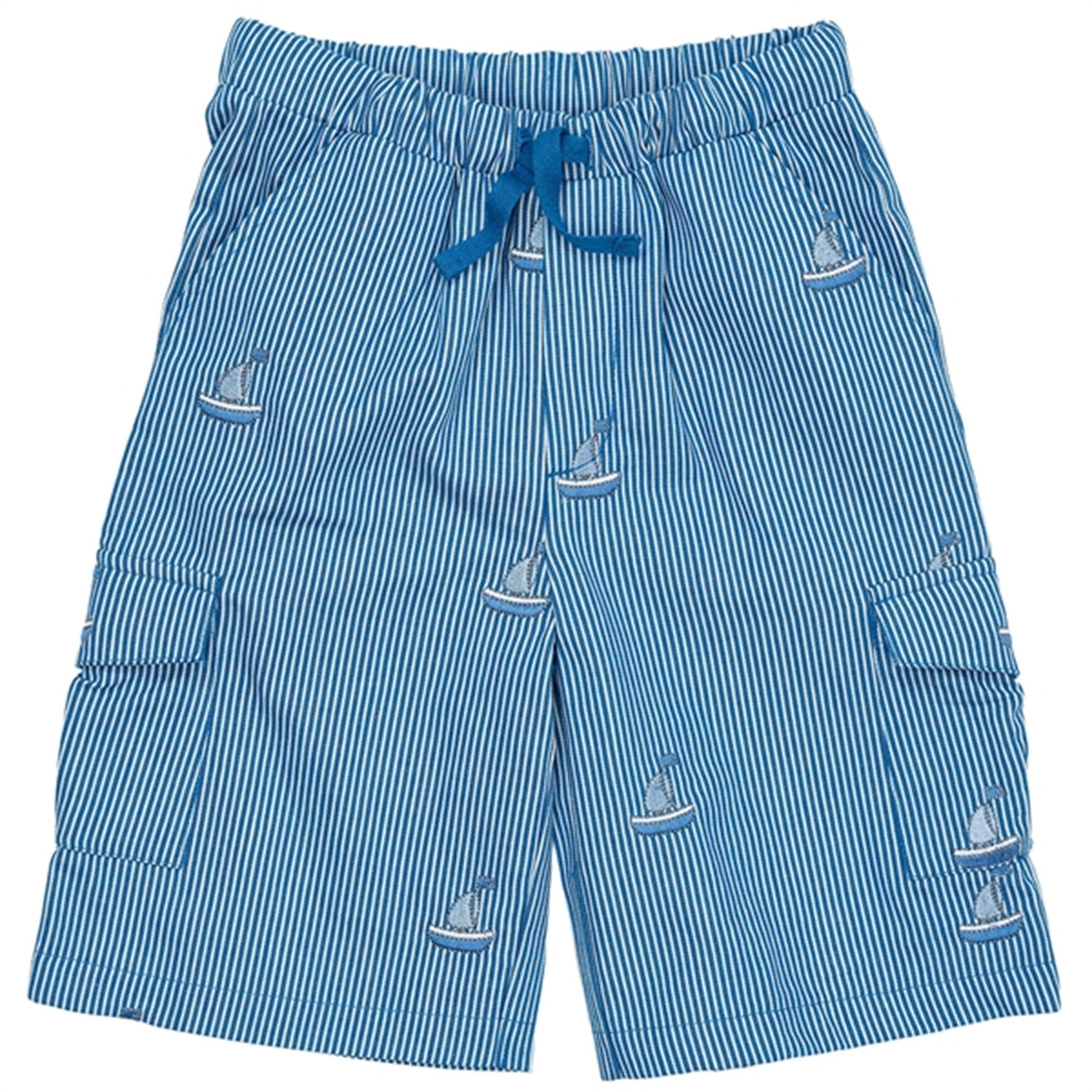 Copenhagen Colors Sharp Blue Stripe Twill Shorts m. Broderi