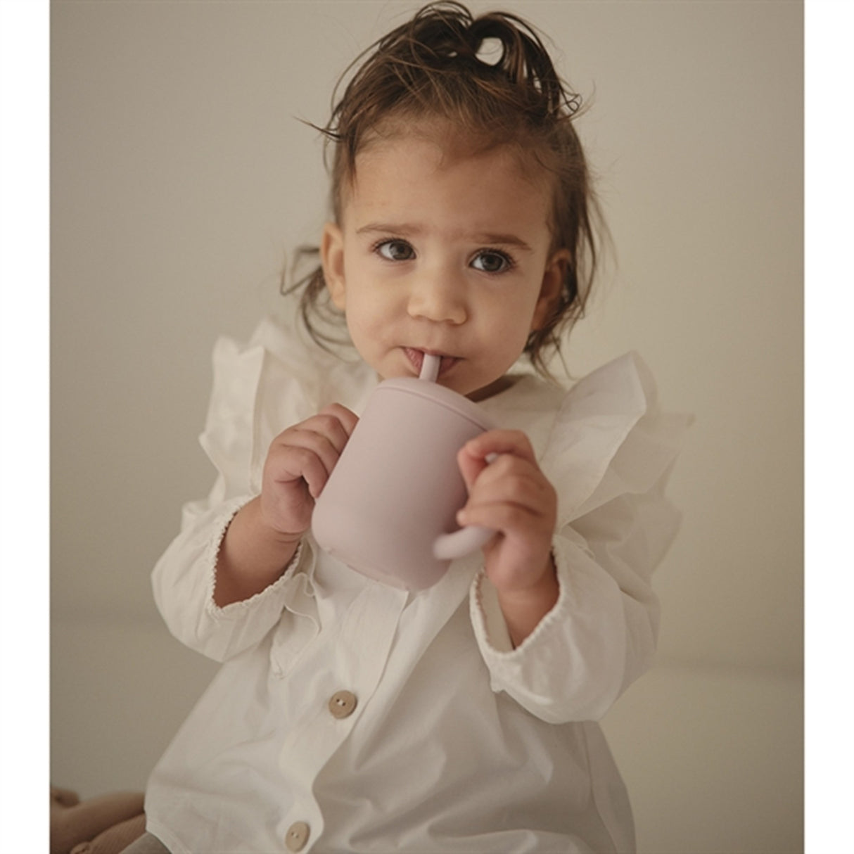 Mushie Silikone Drikkekop m. Sugerør Soft Lilac