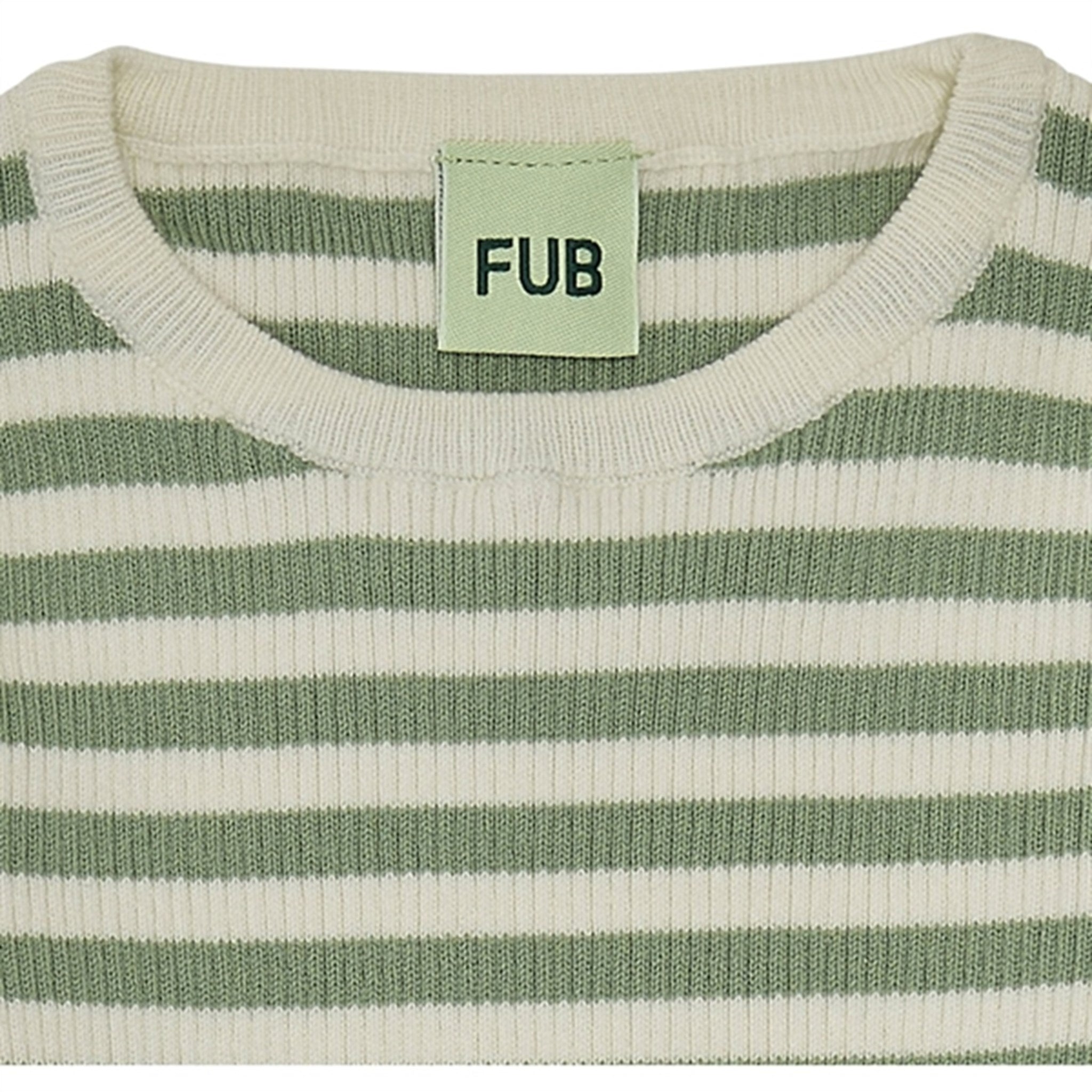 FUB Striped Rib Bluse Ecru/Leaf 2