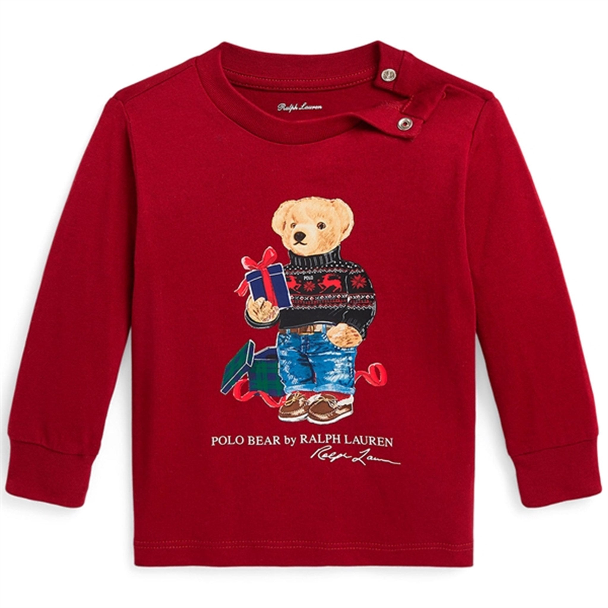 Ralph Lauren Baby Bluse Fa23 Holiday Red Gift Bear