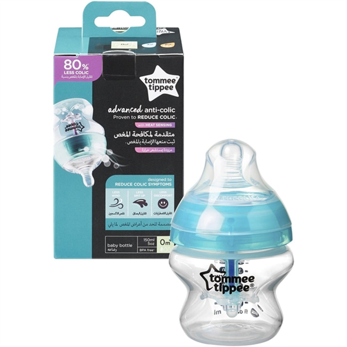Tommee Tippee Sutteflaske m/Varmeindikator - Anti-Kolik 150 ml