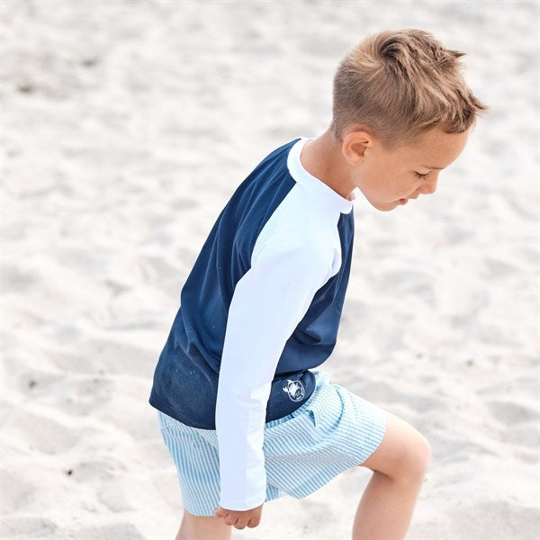Petit Crabe Blue/White Raglan UV Badebluse