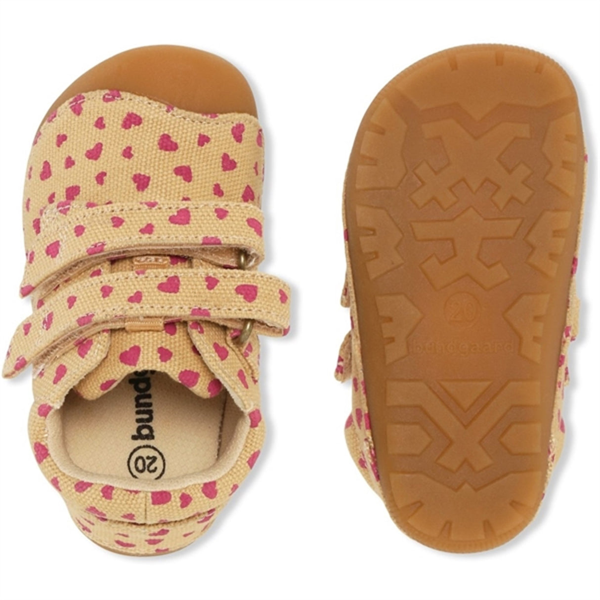 Bundgaard Begyndersko Petit Strap Canvas Beige Hearts