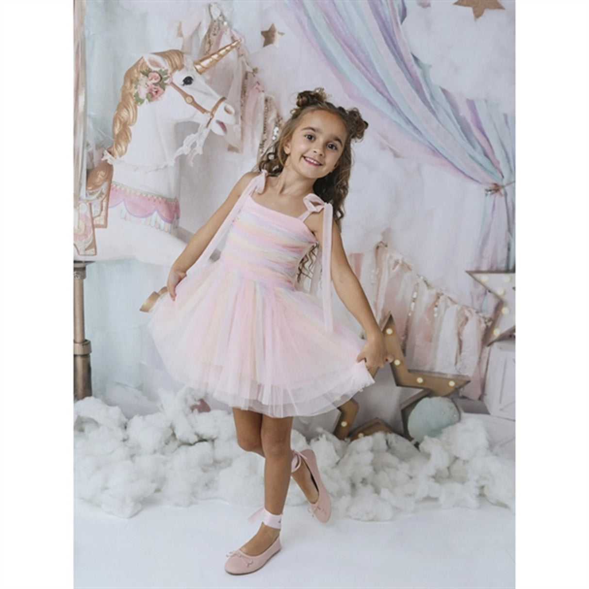 Dolly by Le Petit Tom Unicorn Rainbow Ballerina Tulle Tutu Kjole Rainbow Pastel