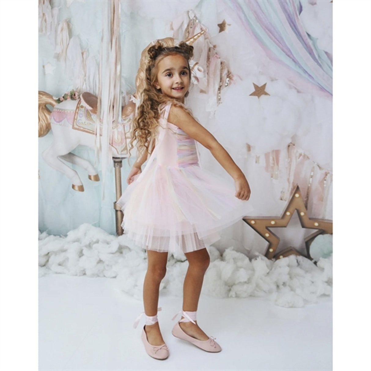 Dolly by Le Petit Tom Unicorn Rainbow Ballerina Tulle Tutu Kjole Rainbow Pastel