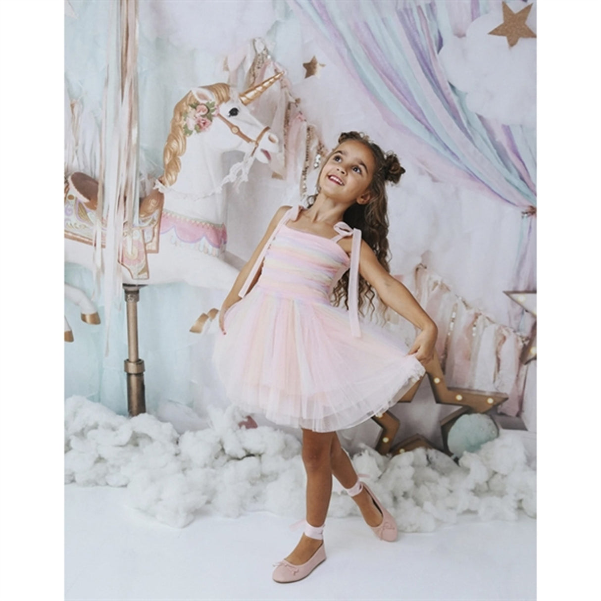Dolly by Le Petit Tom Unicorn Rainbow Ballerina Tulle Tutu Kjole Rainbow Pastel