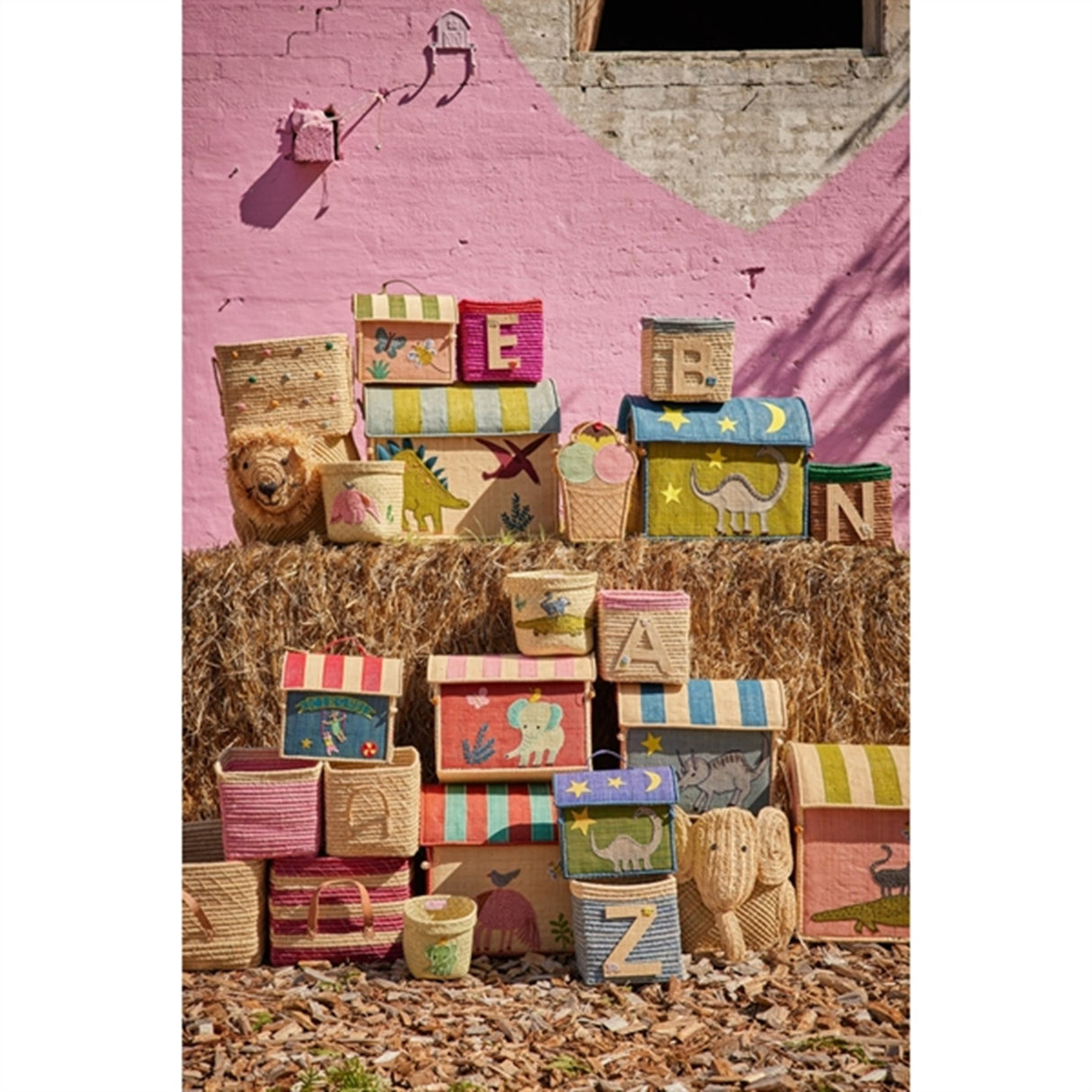 RICE Dinosaur Theme Kurvehus til Opbevaring 3-pak