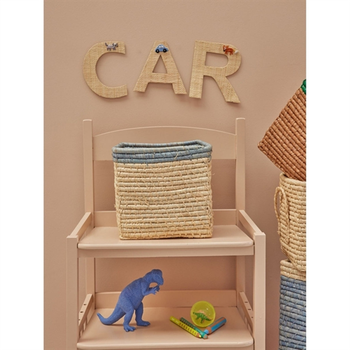 RICE Nature/Blue Firkantet Opbevaringskurv Lille