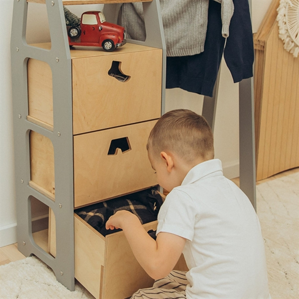 Duck Woodworks Børnegarderobe m. Skuffer Grey