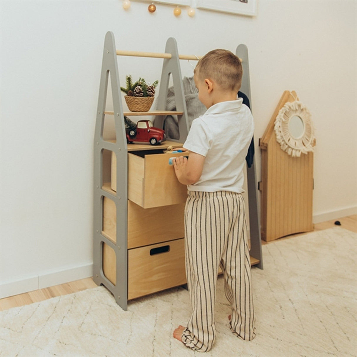 Duck Woodworks Børnegarderobe m. Skuffer Grey