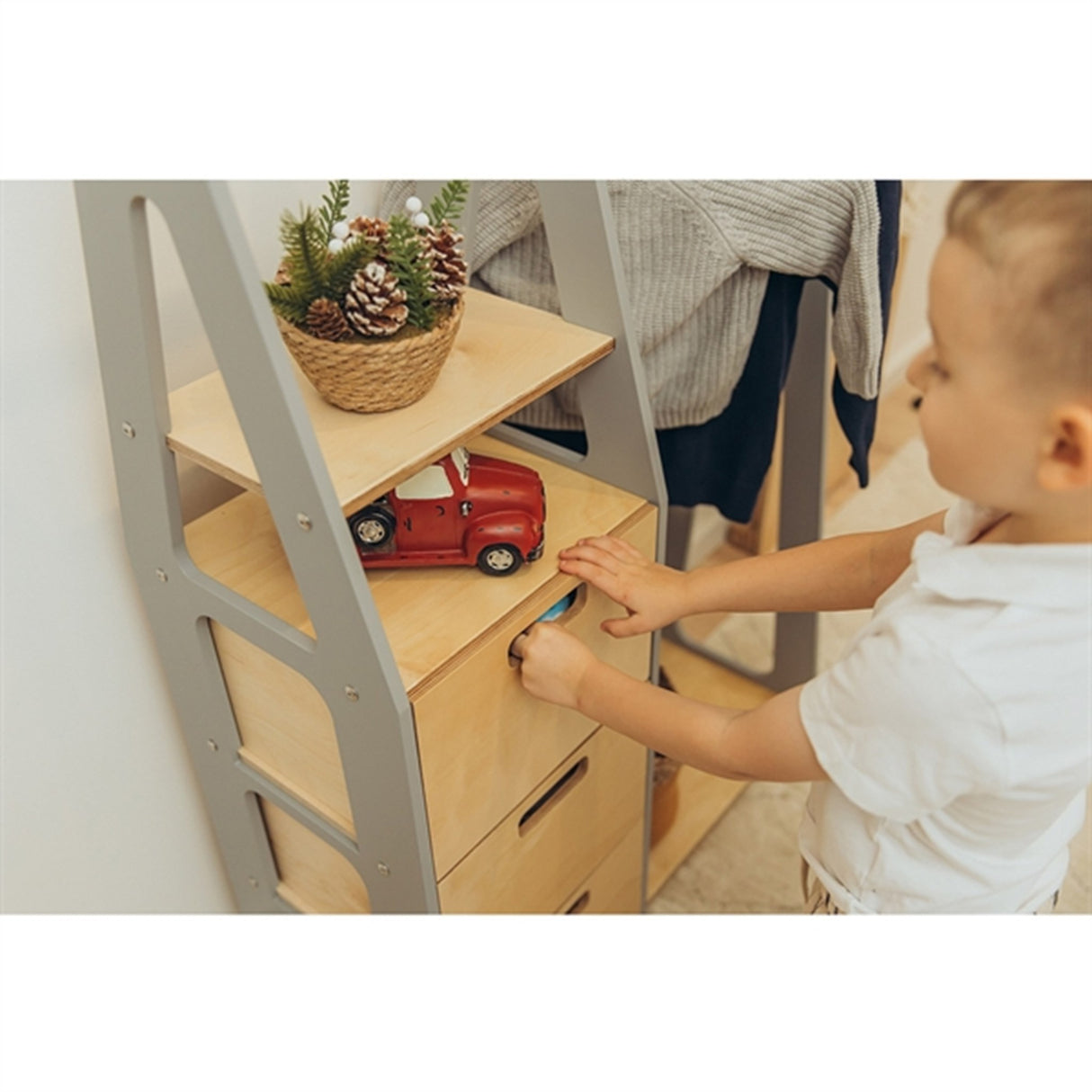 Duck Woodworks Børnegarderobe m. Skuffer Grey