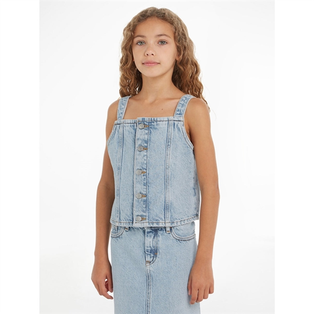 Calvin Klein Strap Denim Top Powder Blue