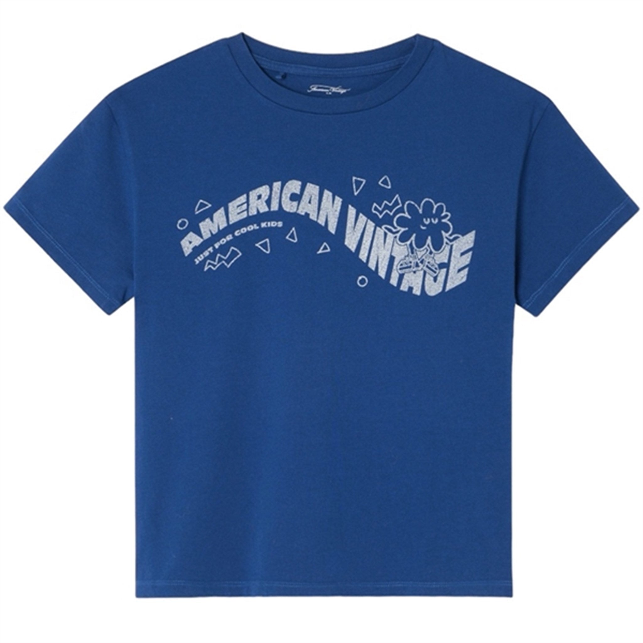 American Vintage T-shirt Droit Mc Col Rond Imprime Bleu Roi Vintage
