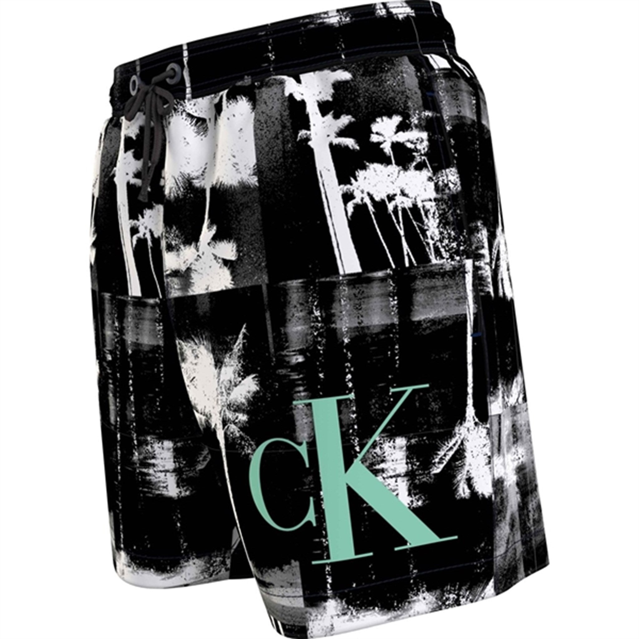 Calvin Klein Medium Drawstring Badehorts Ck Palm Black Aop 3