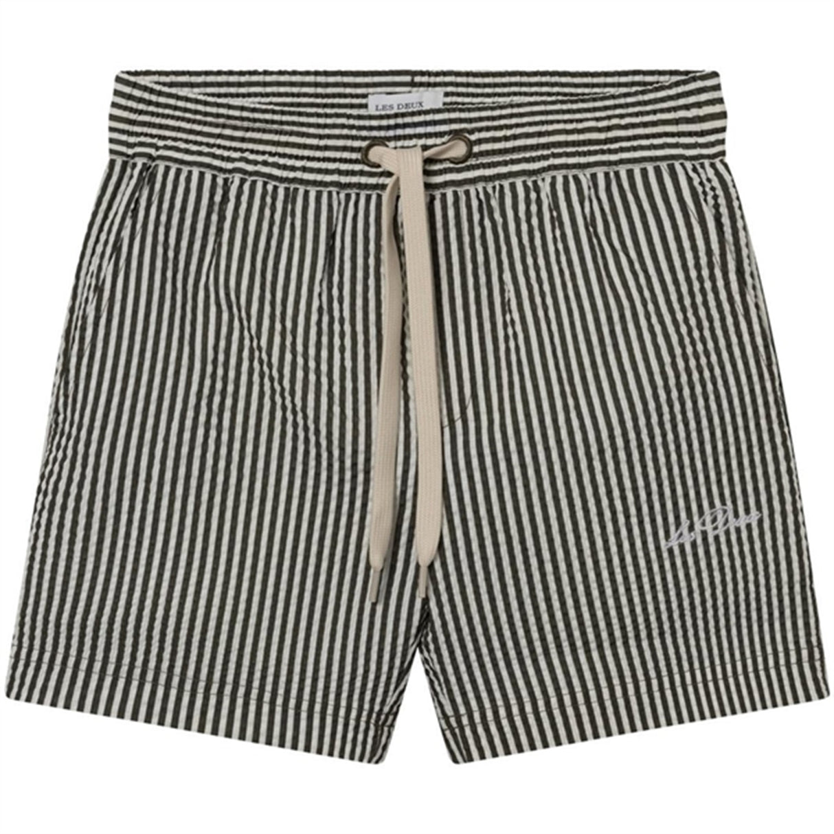 Les Deux Kids Olive Night/Ivory Stan Stripe Seersucker Badeshorts