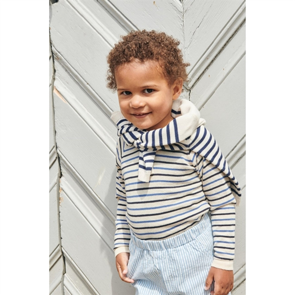 Copenhagen Colors Cream/Navy/Sky Blue Comb. Strik Bluse