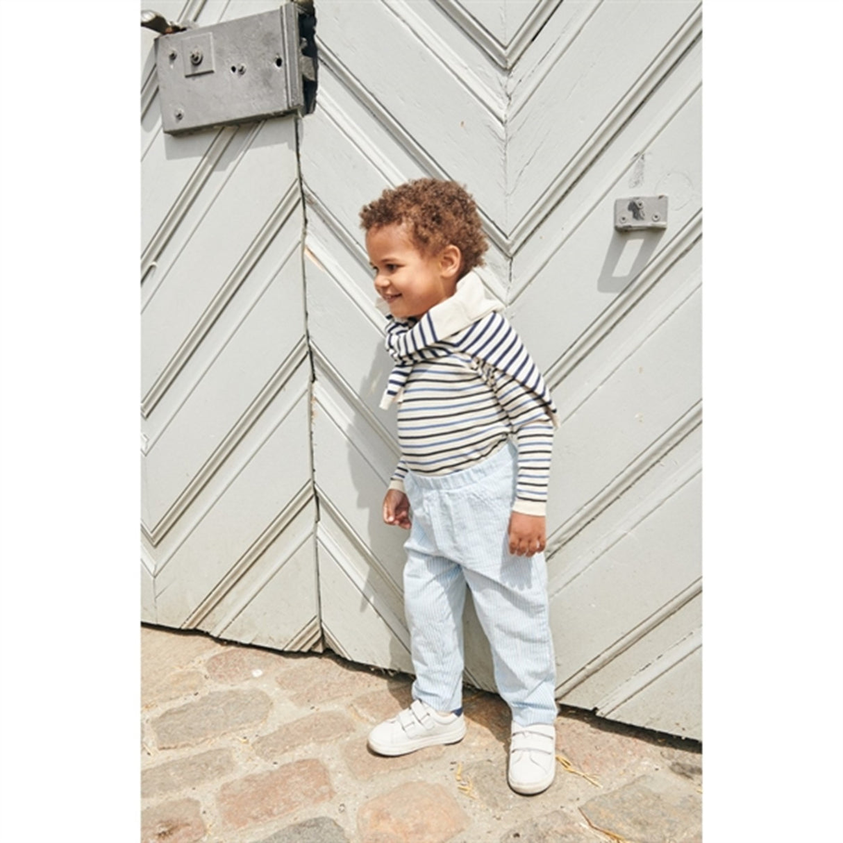 Copenhagen Colors Cream/Navy/Sky Blue Comb. Strik Bluse