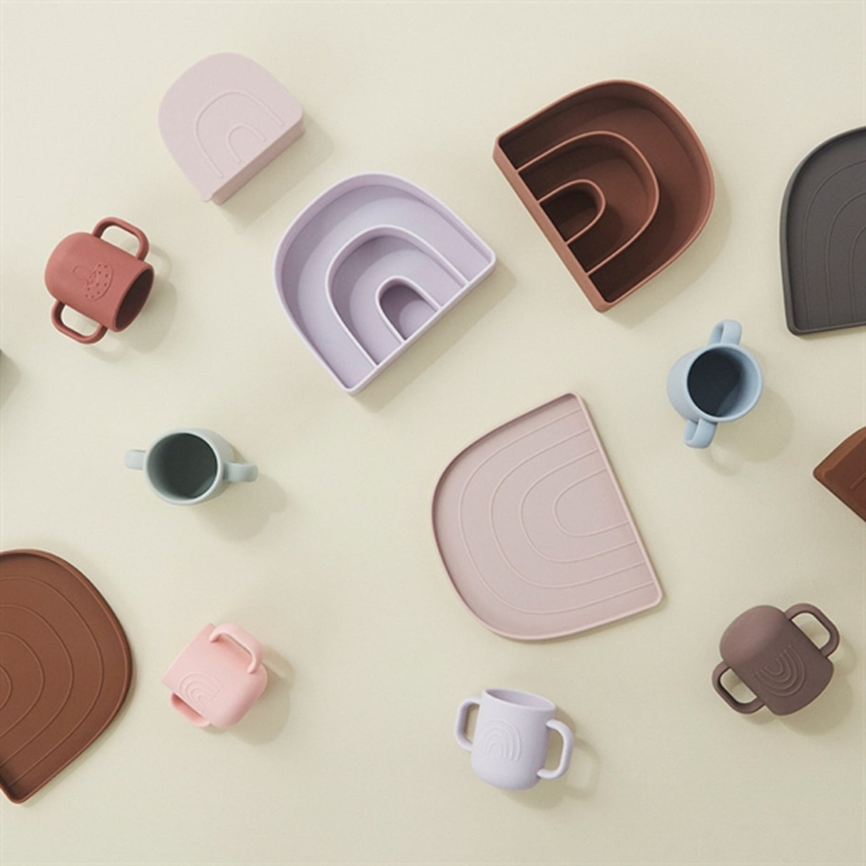 OYOY Rainbow Tallerken Og Skål Rose/Fudge