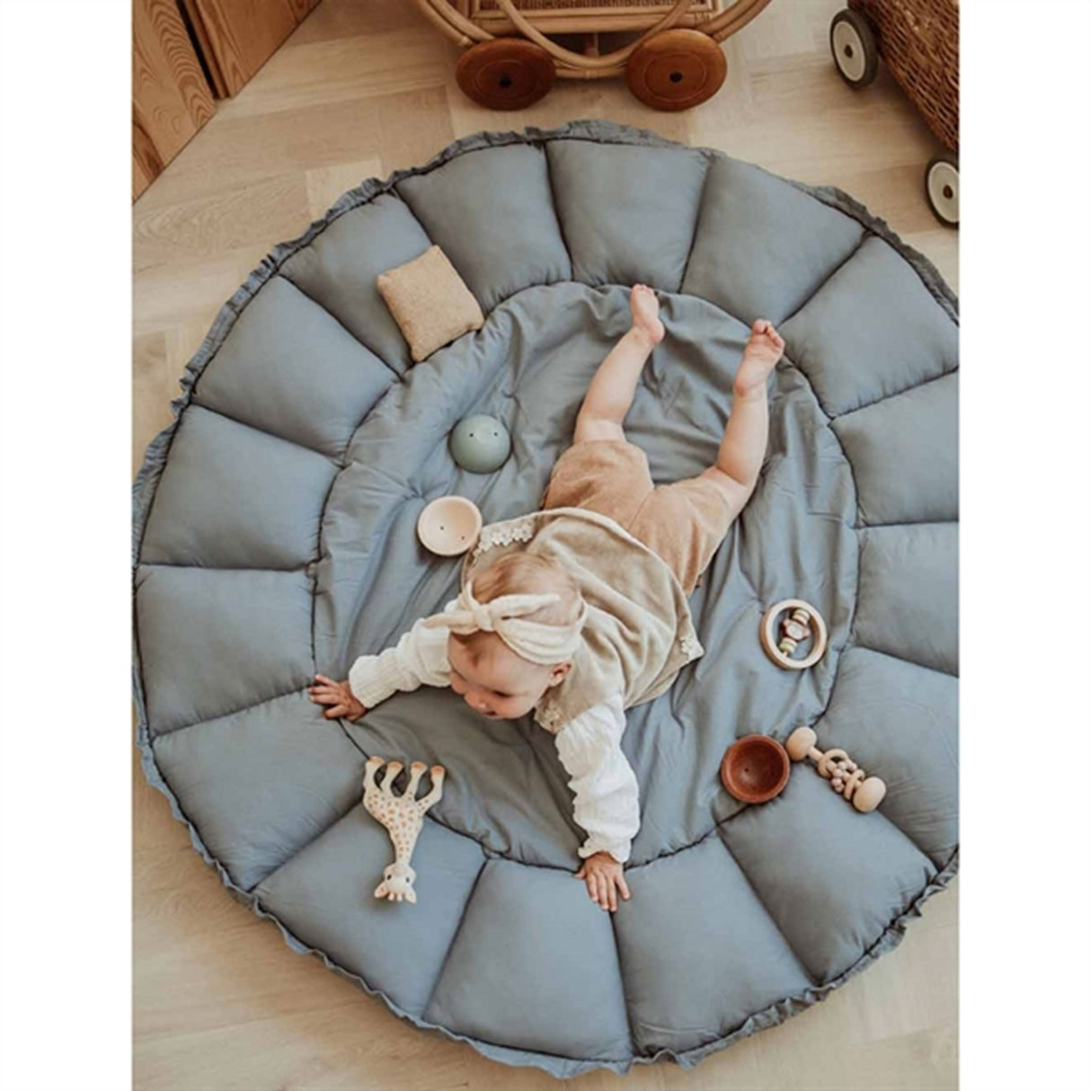 Play&Go 3-i-1 Legetæppe Organic Bloom Dusty Blue