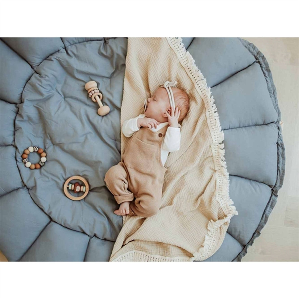 Play&Go 3-i-1 Legetæppe Organic Bloom Dusty Blue