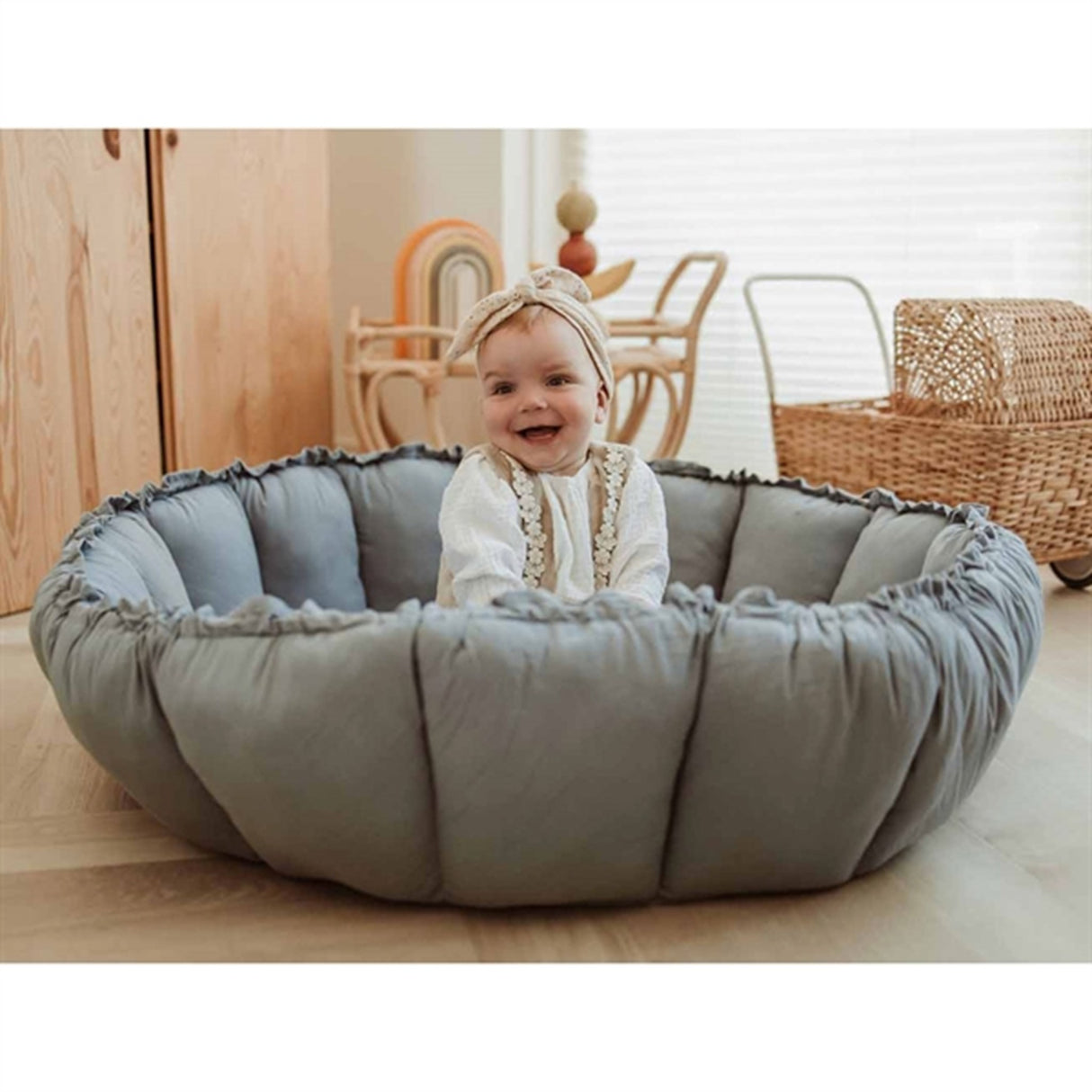 Play&Go 3-i-1 Legetæppe Organic Bloom Dusty Blue