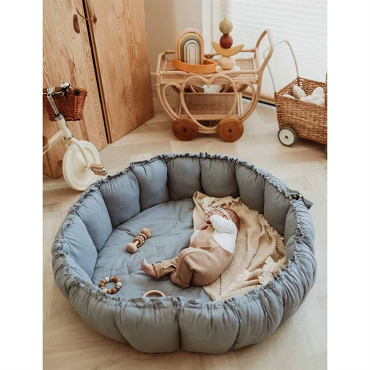 Play&Go 3-i-1 Legetæppe Organic Bloom Dusty Blue