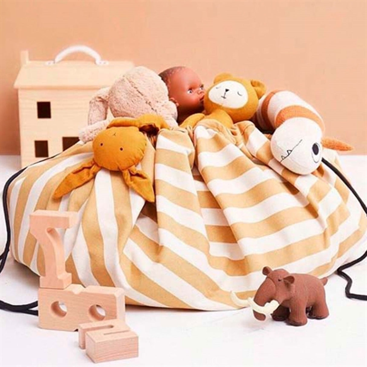 Play&Go 2-i-1 Legetæppe Stripes Mustard