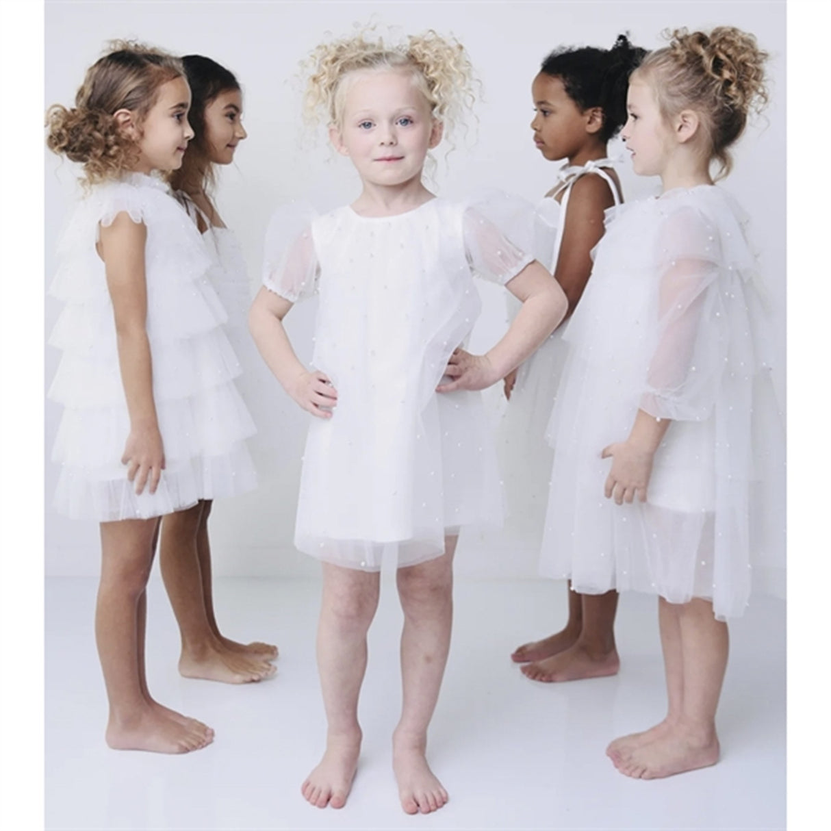 Dolly by Le Petit Tom Pearl Tulle Puff Aline Kjole White