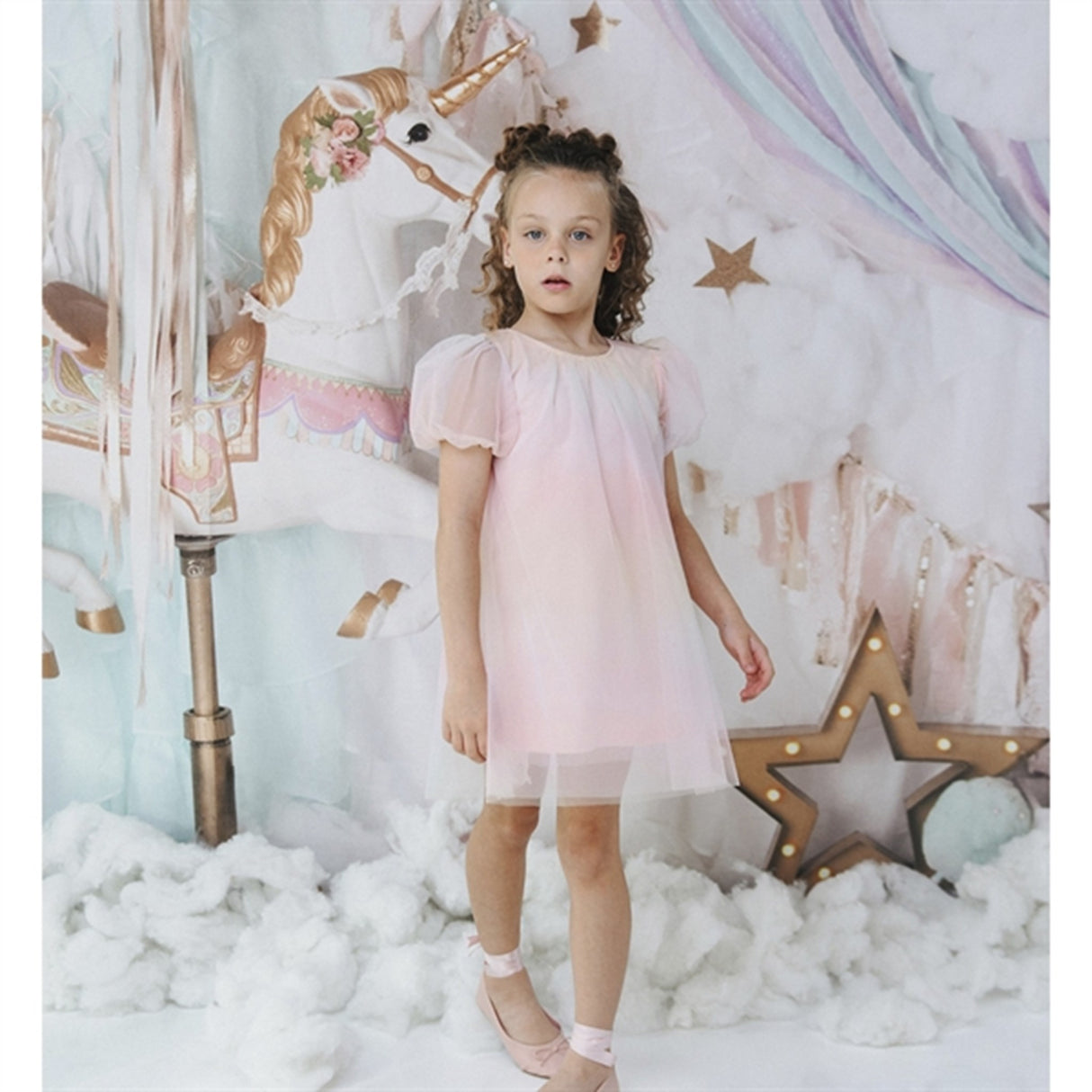 Dolly by Le Petit Tom Unicorn Rainbow Puff Tulle Kjole Rainbow Pastel