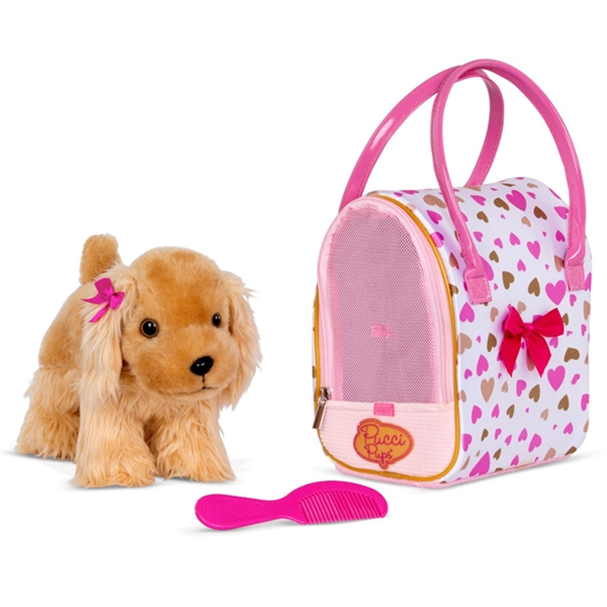 Pucci Pups Hund I Taske Guld & Pink Hjerter