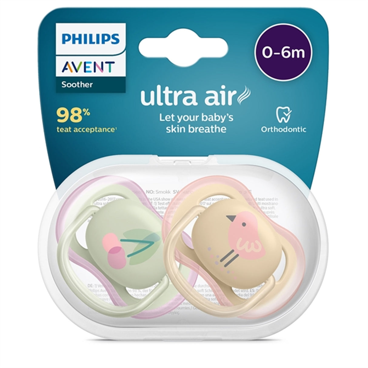 Philips Avent Ultra Air Sutter 0-6 mdr Kirsebær/Fugl 2-pak