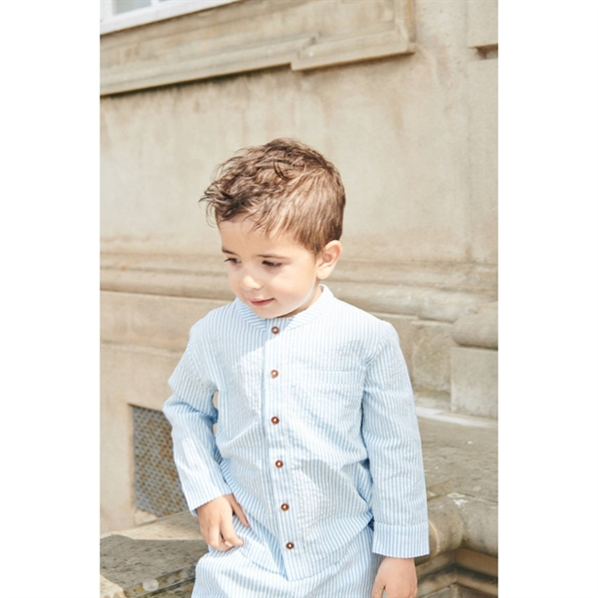 Copenhagen Colors Sky Blue W Cream Stripe Seersucker Skjorte