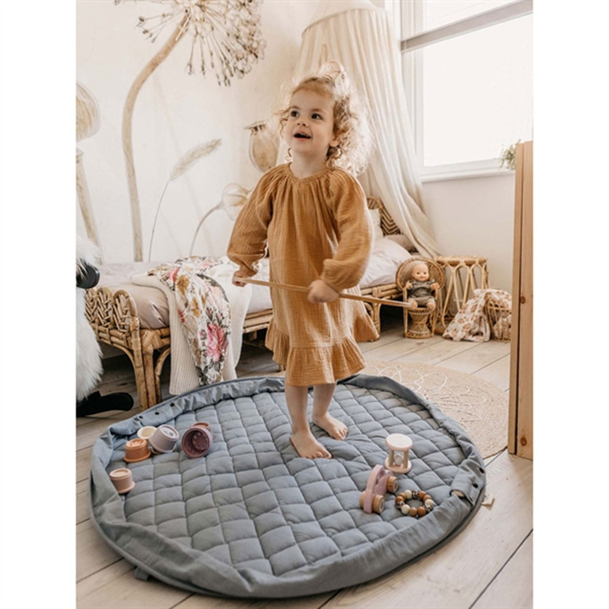 Play&Go 2-i-1 Legetæppe Soft Organic Dusty Blue