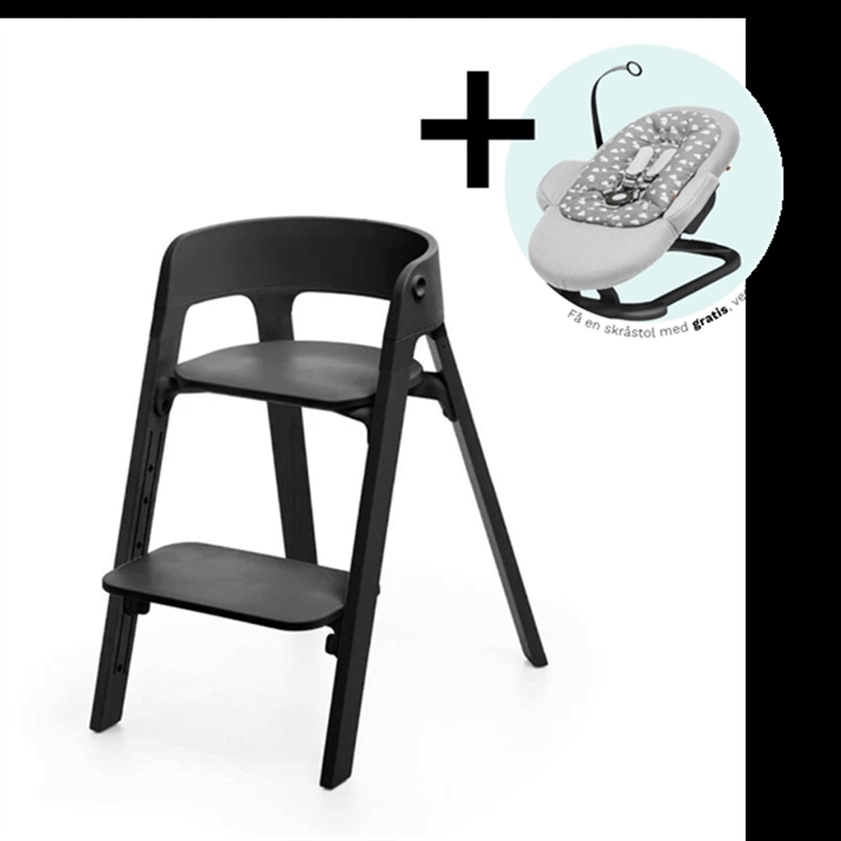 Stokke® Steps™ Chair Black inkl. Bouncer i Grey Clouds