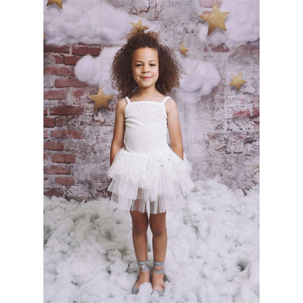 Dolly by Le Petit Tom Stars & Moon Velvet Leotard With Tulle Tutu Kjole Off White