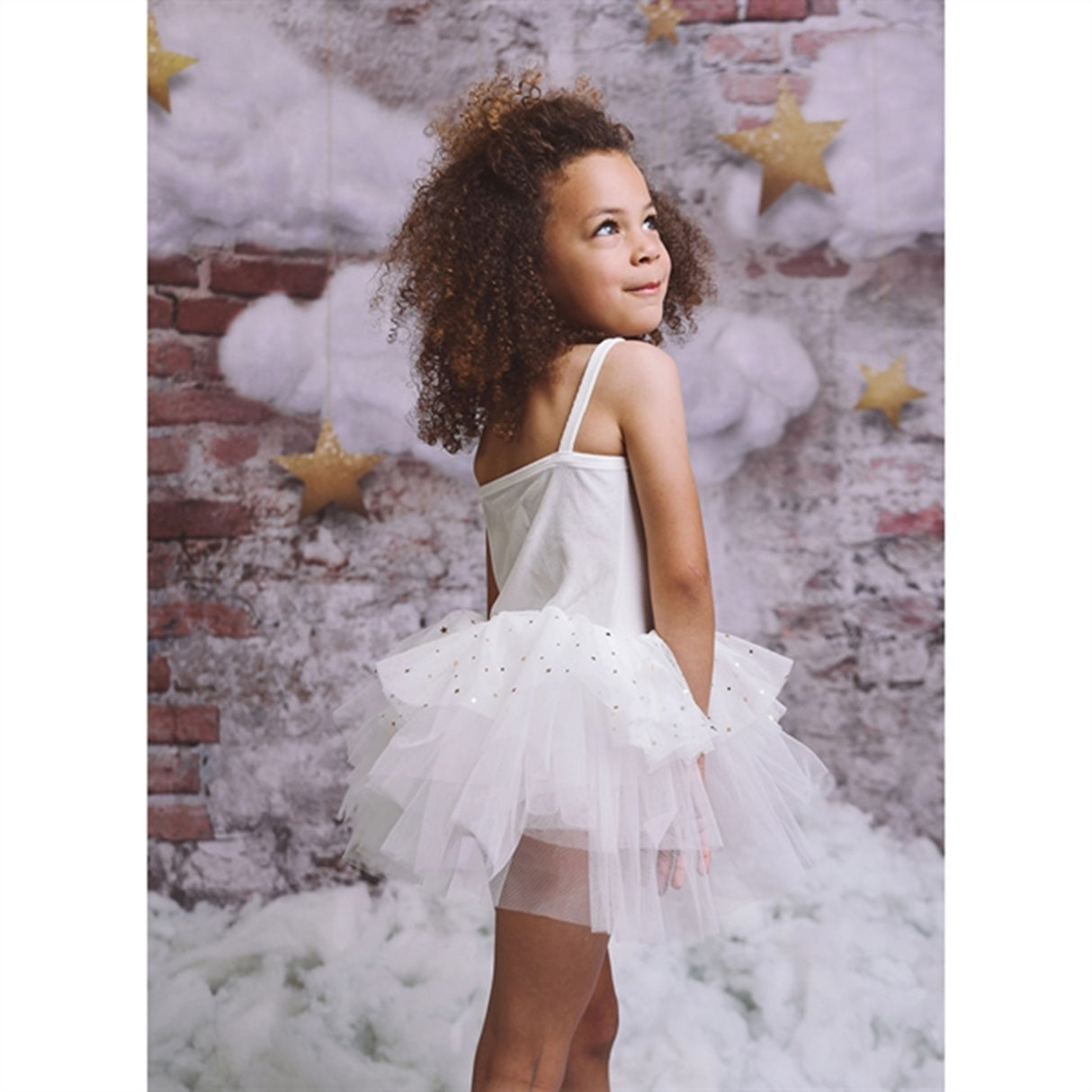Dolly by Le Petit Tom Stars & Moon Velvet Leotard With Tulle Tutu Kjole Off White