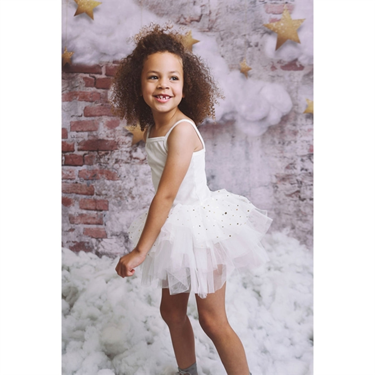Dolly by Le Petit Tom Stars & Moon Velvet Leotard With Tulle Tutu Kjole Off White