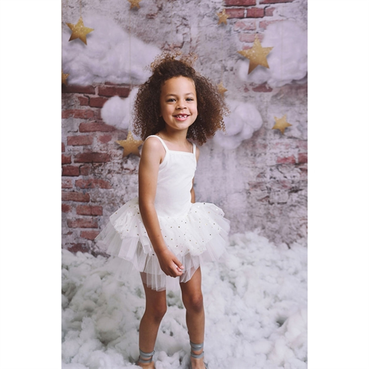 Dolly by Le Petit Tom Stars & Moon Velvet Leotard With Tulle Tutu Kjole Off White