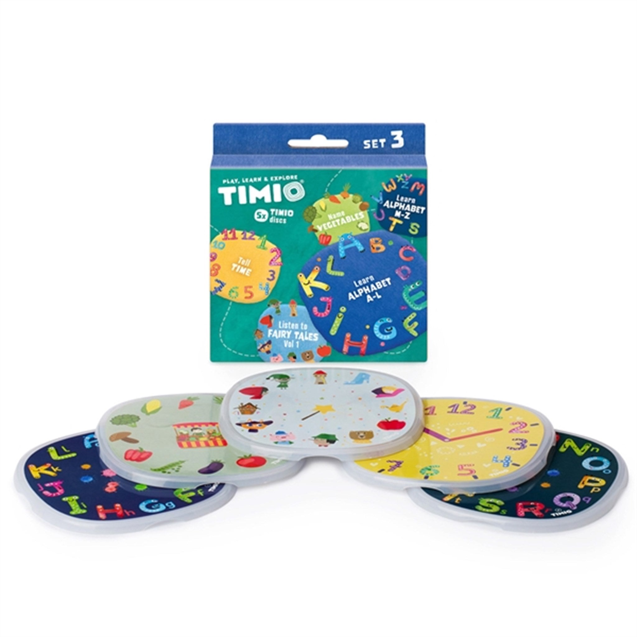 TIMIO® Disc Sæt 3 - Eventyr, Tiden, Grøntsager, Alfabet A-L og Alfabet M-Z