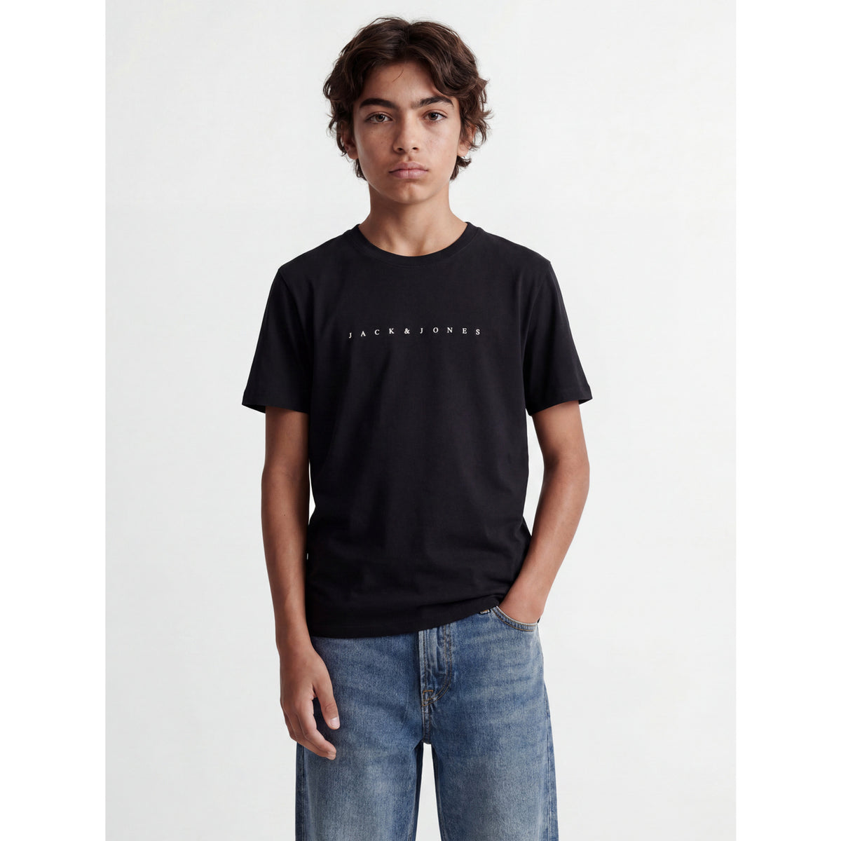 Jack & Jones Black Loose Jjestar Jj Tee Ss Noos Jnr