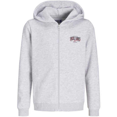 Jack & Jones White Melange Jjaero Sweat Zip Hætte Jnr