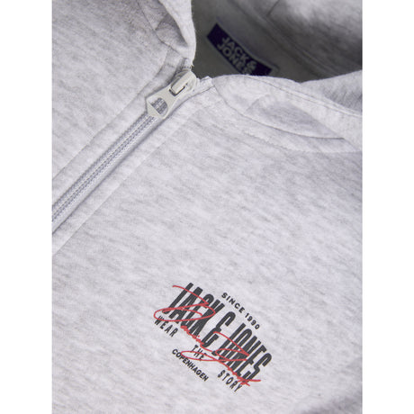 Jack & Jones White Melange Jjaero Sweat Zip Hætte Jnr