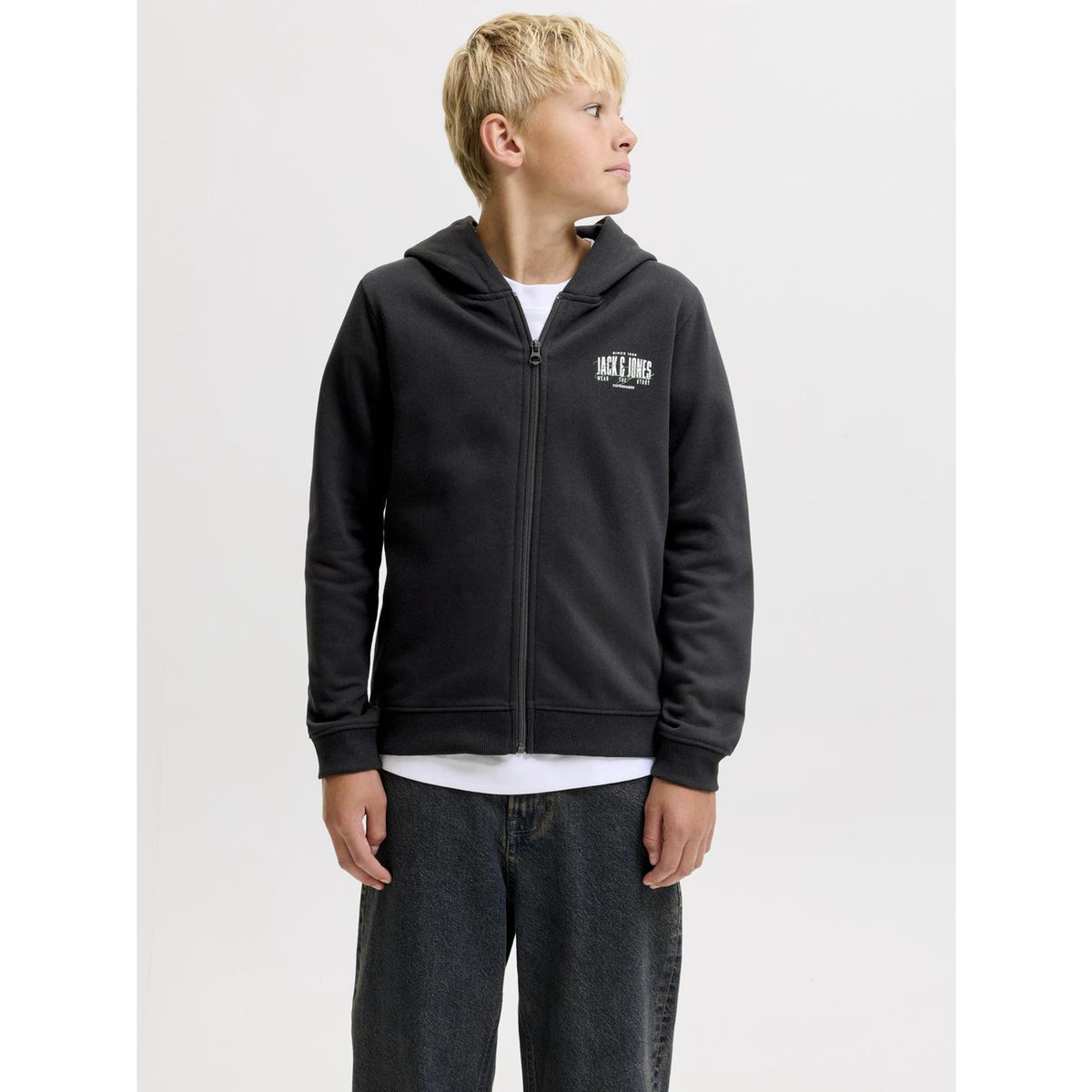 Jack & Jones Black Jjaero Sweat Zip Hætte Jnr