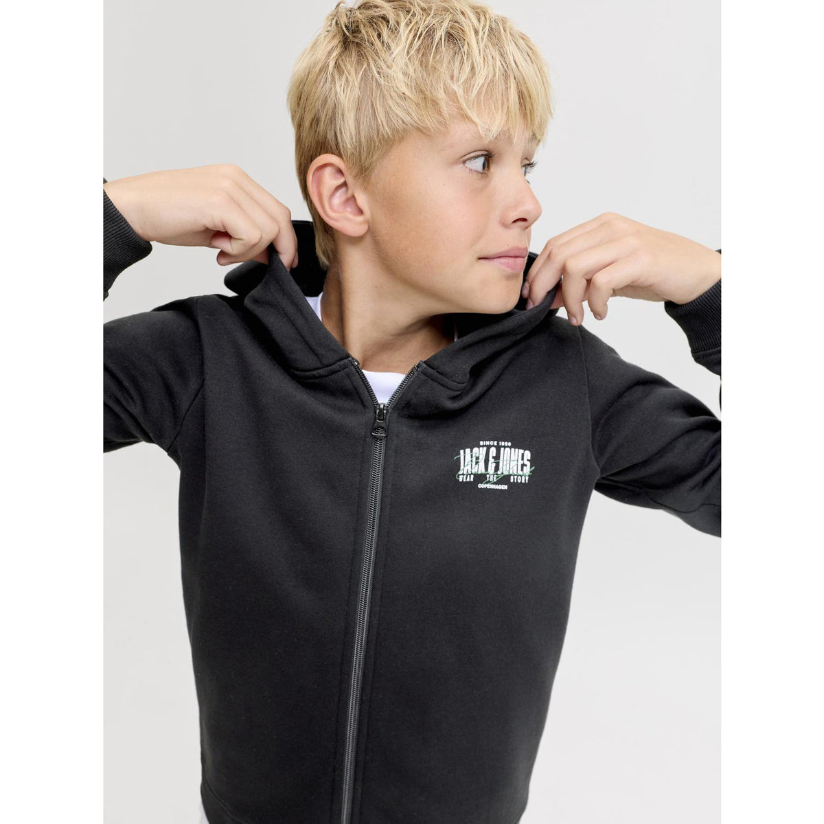 Jack & Jones Black Jjaero Sweat Zip Hætte Jnr